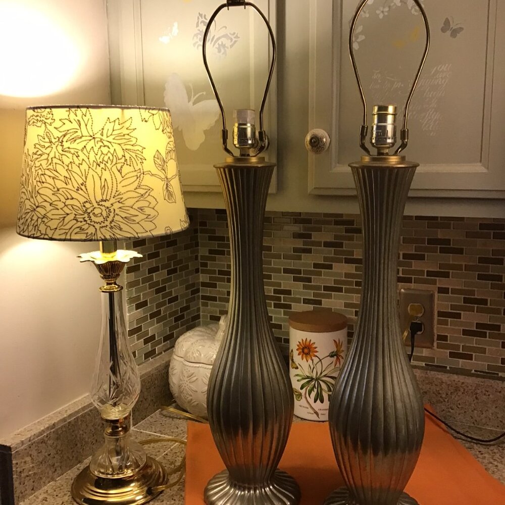 Very RARE Robert Abbey Tall Brass Lamp Set